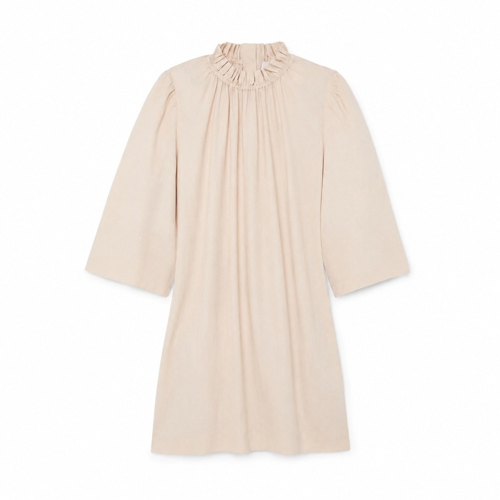 G. Label Block‎ Ruffle-Collar Minidress Women 2 Beige Linen Blend Shift Coastal